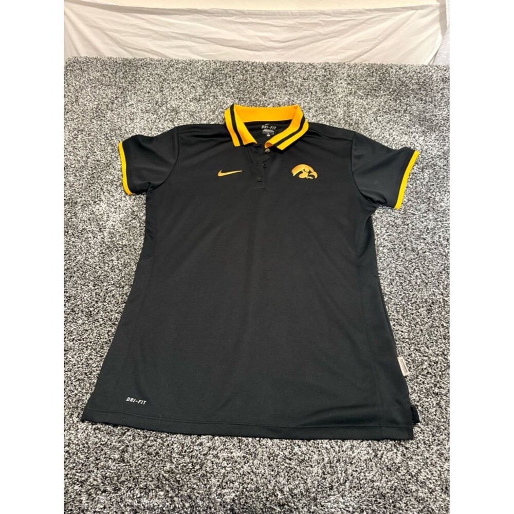 Nike Black and Gold Iowa Hawkeyes Polo Shirt woman’s large